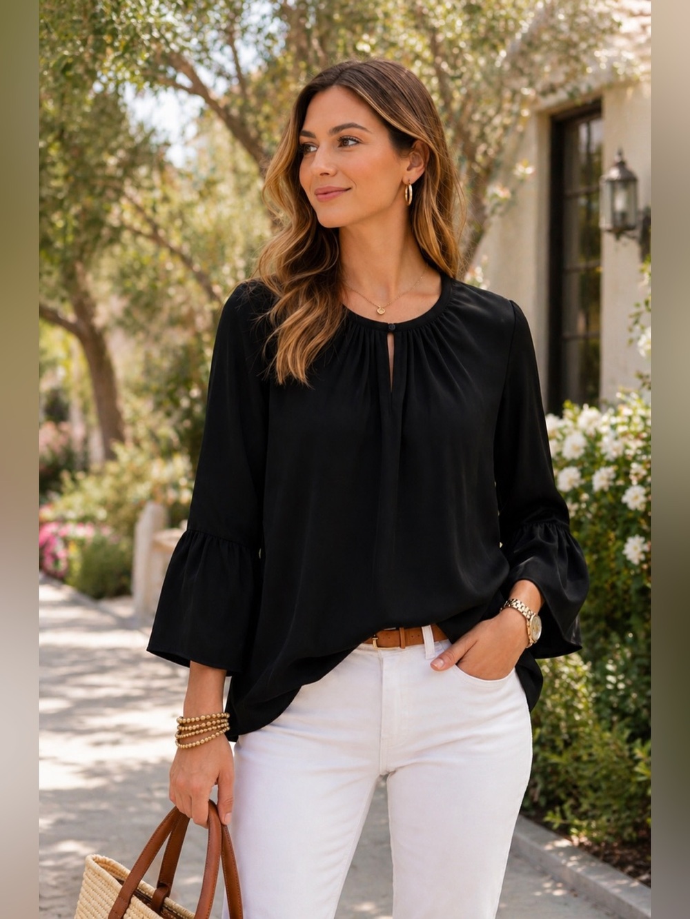 J.Crew 100% Silk Black Blouse $120 Retail Long Sleeve Draped Luxe Top